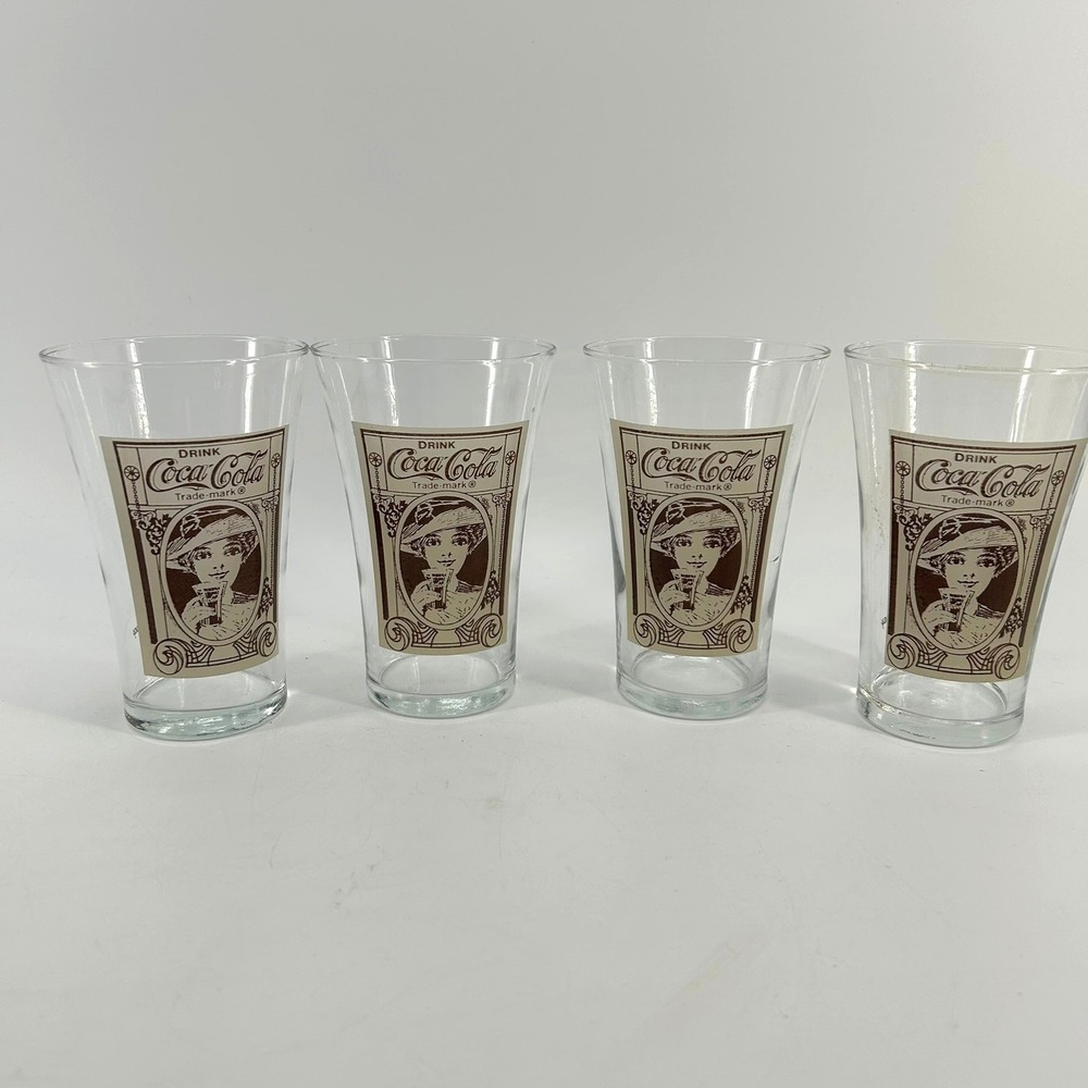 Set of 4 Coca-Cola 16oz Victorian Lady Flair Glasses Turn of the Century Glasses - Picture 2 of 7